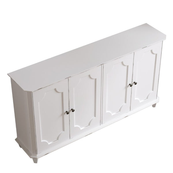 English Elm Vintage Farmhouse Sideboard with Curved Panel Doors Distressed White Entryway Credenza Antique White W1445P503519