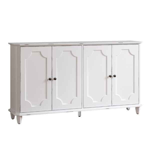 English Elm Vintage Farmhouse Sideboard with Curved Panel Doors Distressed White Entryway Credenza Antique White W1445P503519