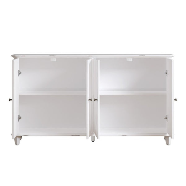 English Elm Vintage Farmhouse Sideboard with Curved Panel Doors Distressed White Entryway Credenza Antique White W1445P503519