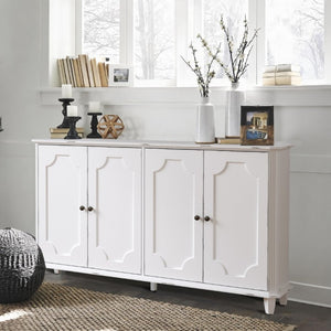English Elm Vintage Farmhouse Sideboard with Curved Panel Doors Distressed White Entryway Credenza Antique White W1445P503519