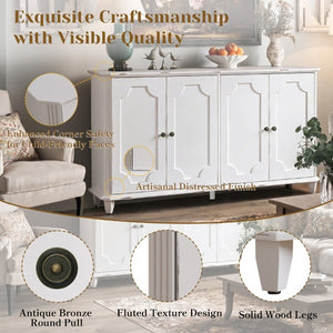 English Elm Vintage Farmhouse Sideboard with Curved Panel Doors Distressed White Entryway Credenza Antique White W1445P503519