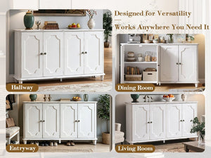 English Elm Vintage Farmhouse Sideboard with Curved Panel Doors Distressed White Entryway Credenza Antique White W1445P503519