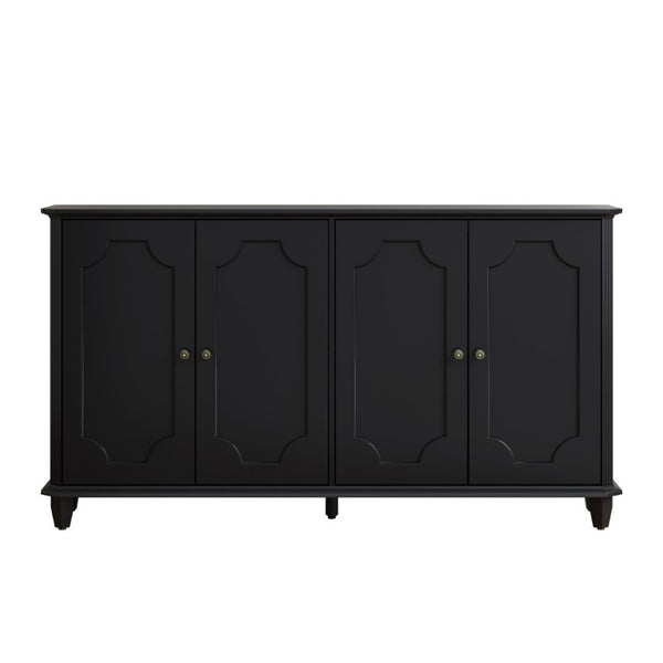 English Elm Vintage Farmhouse Sideboard with Curved Panel Doors Distressed White Entryway Credenza Black W1445P503520