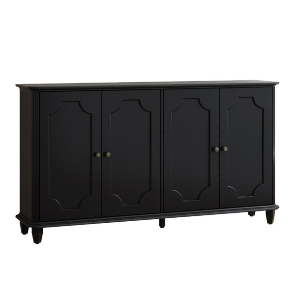 English Elm Vintage Farmhouse Sideboard with Curved Panel Doors Distressed White Entryway Credenza Black W1445P503520