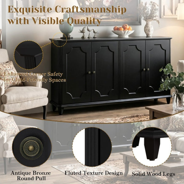 English Elm Vintage Farmhouse Sideboard with Curved Panel Doors Distressed White Entryway Credenza Black W1445P503520