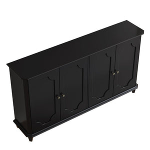 English Elm Vintage Farmhouse Sideboard with Curved Panel Doors Distressed White Entryway Credenza Black W1445P503520