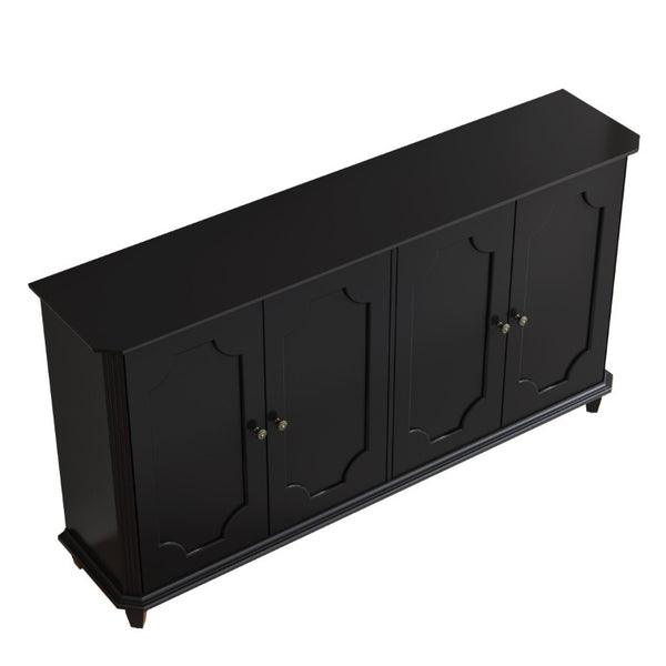 English Elm Vintage Farmhouse Sideboard with Curved Panel Doors Distressed White Entryway Credenza Black W1445P503520