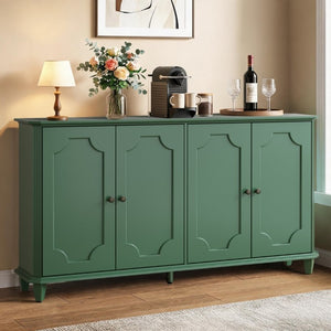 English Elm Green Sage Farmhouse Credenza with Four Raised Panel Doors and Carved Tapered Legs Green W1445P503521