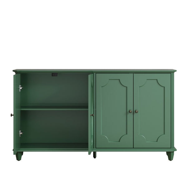 English Elm Green Sage Farmhouse Credenza with Four Raised Panel Doors and Carved Tapered Legs Green W1445P503521