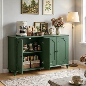 English Elm Green Sage Farmhouse Credenza with Four Raised Panel Doors and Carved Tapered Legs Green W1445P503521