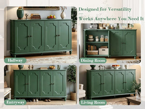 English Elm Green Sage Farmhouse Credenza with Four Raised Panel Doors and Carved Tapered Legs Green W1445P503521