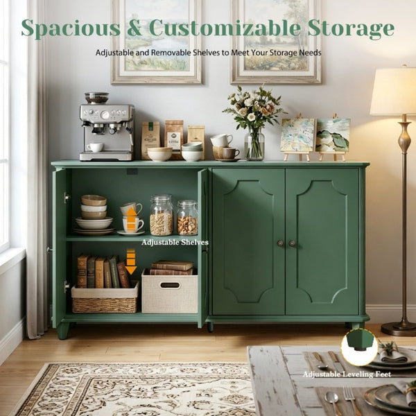 English Elm Green Sage Farmhouse Credenza with Four Raised Panel Doors and Carved Tapered Legs Green W1445P503521