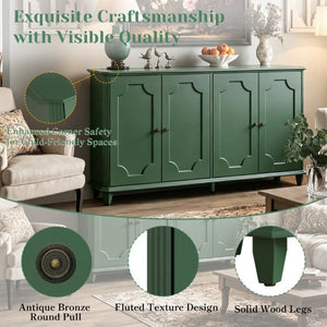 English Elm Green Sage Farmhouse Credenza with Four Raised Panel Doors and Carved Tapered Legs Green W1445P503521