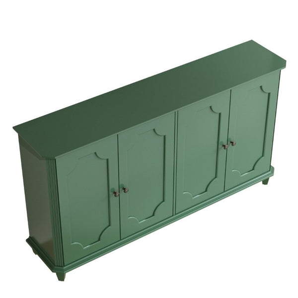 English Elm Green Sage Farmhouse Credenza with Four Raised Panel Doors and Carved Tapered Legs Green W1445P503521