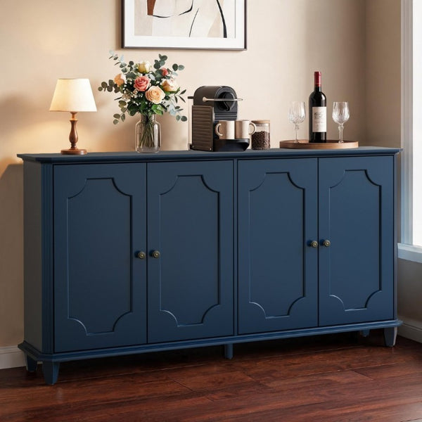 English Elm Green Sage Farmhouse Credenza with Four Raised Panel Doors and Carved Tapered Legs Blue W1445P503522