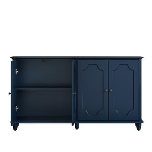 English Elm Green Sage Farmhouse Credenza with Four Raised Panel Doors and Carved Tapered Legs Blue W1445P503522