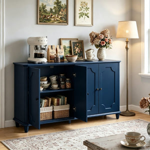 English Elm Green Sage Farmhouse Credenza with Four Raised Panel Doors and Carved Tapered Legs Blue W1445P503522