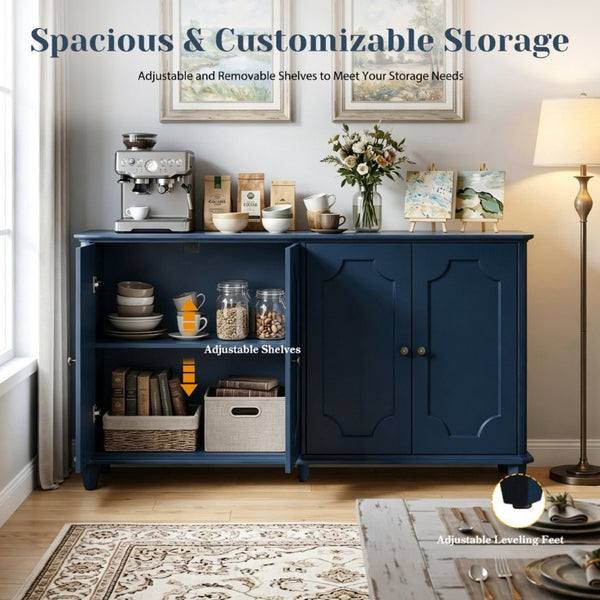 English Elm Green Sage Farmhouse Credenza with Four Raised Panel Doors and Carved Tapered Legs Blue W1445P503522