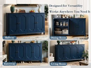 English Elm Green Sage Farmhouse Credenza with Four Raised Panel Doors and Carved Tapered Legs Blue W1445P503522