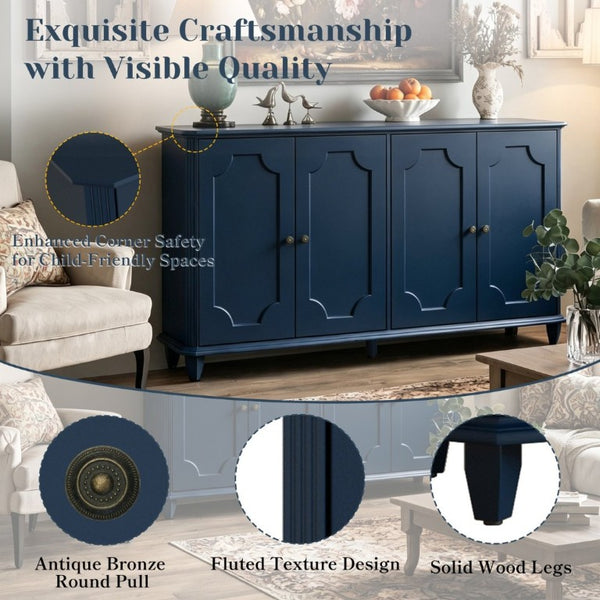 English Elm Green Sage Farmhouse Credenza with Four Raised Panel Doors and Carved Tapered Legs Blue W1445P503522