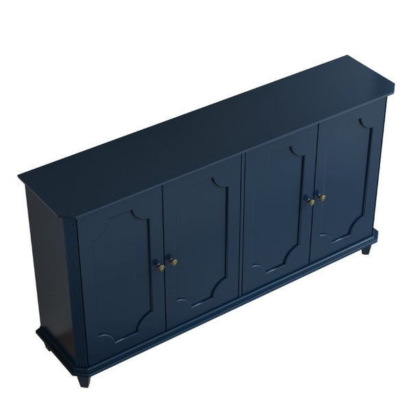 English Elm Green Sage Farmhouse Credenza with Four Raised Panel Doors and Carved Tapered Legs Blue W1445P503522
