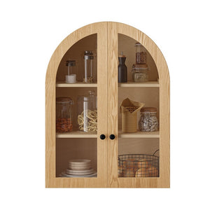 English Elm Arched Wood Veneer Floating Cabinet with Tempered Glass Doors for Bathroom or Living Room Natural W1445P512402