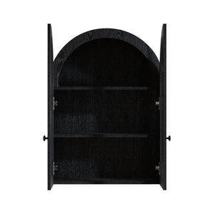 English Elm Arched Wood Veneer Floating Cabinet with Tempered Glass Doors for Bathroom or Living Room Black W1445P512405