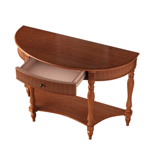 English Elm Solid Wood Half Moon Entryway Console Fluted Drawer Roman Column Carved Legs Foyer Rustic Brown W1445P513087