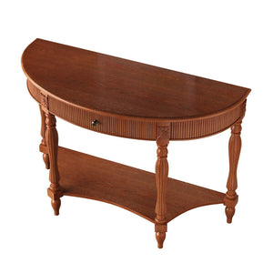 English Elm Solid Wood Half Moon Entryway Console Fluted Drawer Roman Column Carved Legs Foyer Rustic Brown W1445P513087