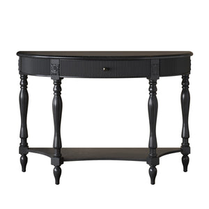 English Elm Solid Wood Half Moon Entryway Console Fluted Drawer Roman Column Carved Legs Foyer Black W1445P513089