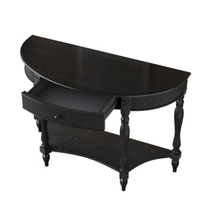 English Elm Solid Wood Half Moon Entryway Console Fluted Drawer Roman Column Carved Legs Foyer Black W1445P513089