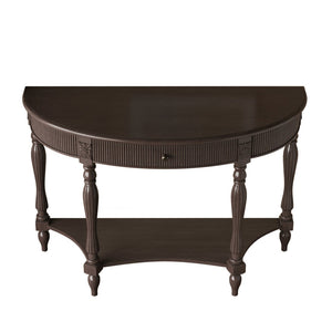 English Elm Solid Wood Half Moon Entryway Console Fluted Drawer Roman Column Carved Legs Foyer Deep Rustic Brown W1445P513090