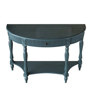 English Elm Solid Wood Half Moon Entryway Console Fluted Drawer Roman Column Carved Legs Foyer Antique Blue W1445P513092