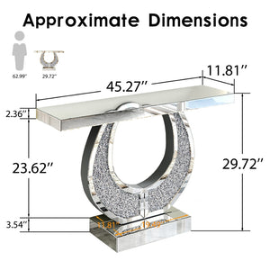 English Elm 45 Inch Mirrored Console Table Crushed Diamond Crystal Glam Entryway Silver Sofa W1445P513724