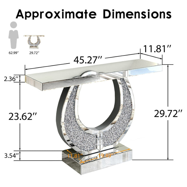 English Elm 45 Inch Mirrored Console Table Crushed Diamond Crystal Glam Entryway Silver Sofa W1445P513724