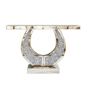 English Elm 45 Inch Mirrored Console Table Crushed Diamond Crystal Glam Entryway Silver Sofa W1445P513724