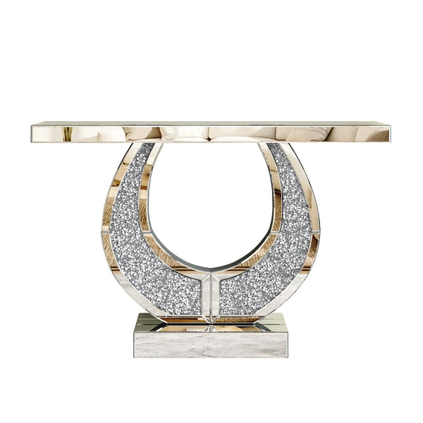 English Elm 45 Inch Mirrored Console Table Crushed Diamond Crystal Glam Entryway Silver Sofa W1445P513724