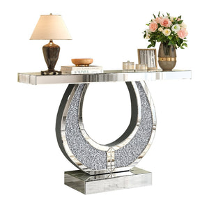 English Elm 45 Inch Mirrored Console Table Crushed Diamond Crystal Glam Entryway Silver Sofa W1445P513724