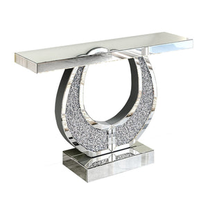English Elm 45 Inch Mirrored Console Table Crushed Diamond Crystal Glam Entryway Silver Sofa W1445P513724