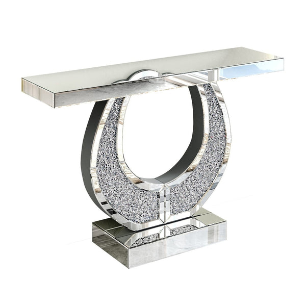 English Elm 45 Inch Mirrored Console Table Crushed Diamond Crystal Glam Entryway Silver Sofa W1445P513724