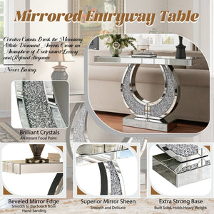 English Elm 45 Inch Mirrored Console Table Crushed Diamond Crystal Glam Entryway Silver Sofa W1445P513724