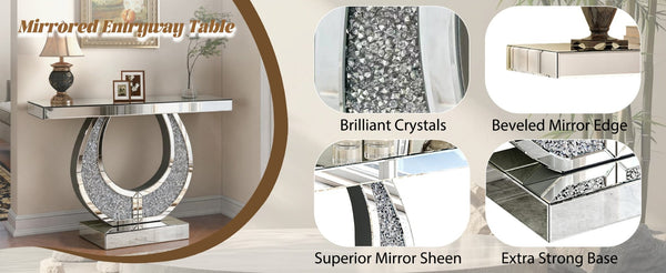 English Elm 45 Inch Mirrored Console Table Crushed Diamond Crystal Glam Entryway Silver Sofa W1445P513724