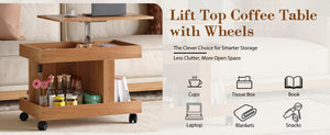 English Elm Small Rolling Coffee Table with Rotating Top Two Tier Shelf for Living Room Bedroom W1445P513973