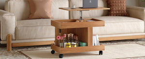 English Elm Small Rolling Coffee Table with Rotating Top Two Tier Shelf for Living Room Bedroom W1445P513973