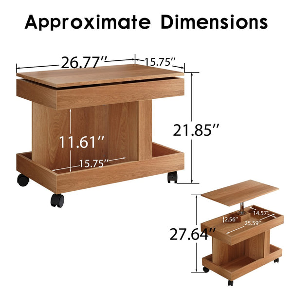 English Elm Small Rolling Coffee Table with Rotating Top Two Tier Shelf for Living Room Bedroom W1445P513973