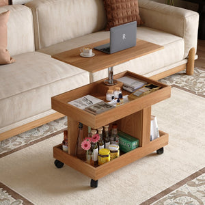 English Elm Small Rolling Coffee Table with Rotating Top Two Tier Shelf for Living Room Bedroom W1445P513973