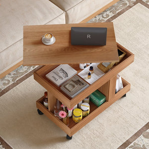 English Elm Small Rolling Coffee Table with Rotating Top Two Tier Shelf for Living Room Bedroom W1445P513973