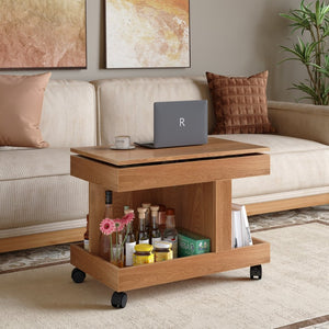 English Elm Small Rolling Coffee Table with Rotating Top Two Tier Shelf for Living Room Bedroom W1445P513973