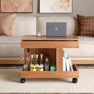 English Elm Small Rolling Coffee Table with Rotating Top Two Tier Shelf for Living Room Bedroom W1445P513973