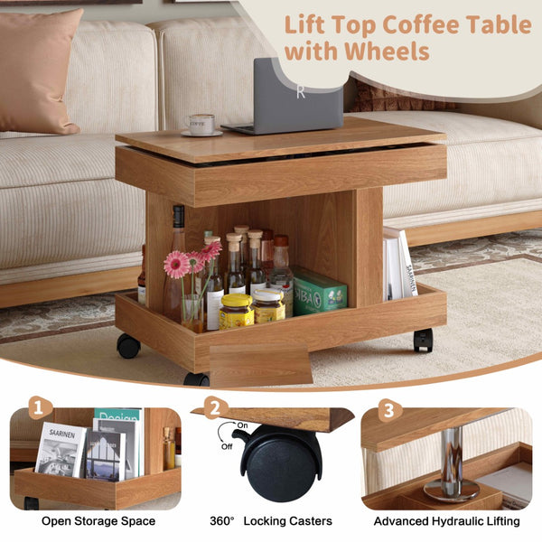 English Elm Small Rolling Coffee Table with Rotating Top Two Tier Shelf for Living Room Bedroom W1445P513973